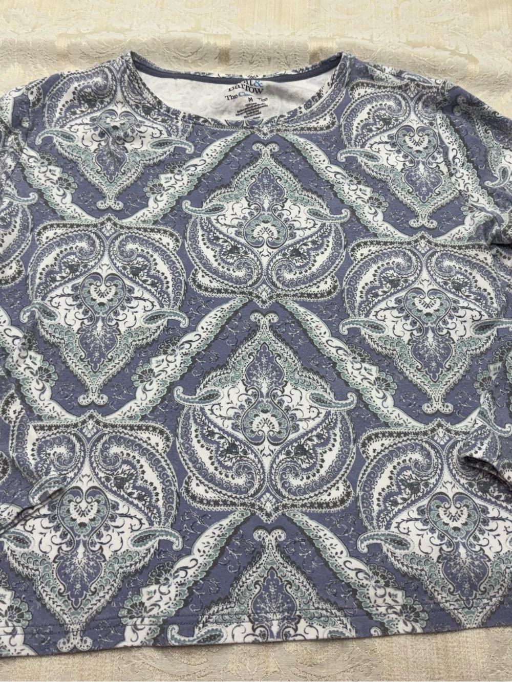 croft & barrow Blue Paisley Long Sleeve Crewneck Top